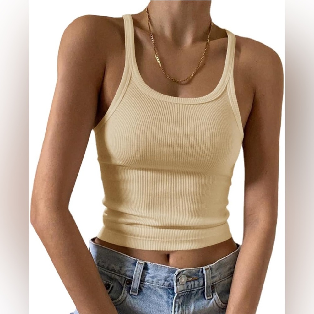 Women's Tank Top Scoop Neck Ribbed Knit cropped
